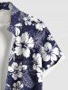 Plus Size Floral Tropical Leaves Print Hawaii Button Pocket Shirt For Men -  