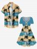 Plus Size Coconut Tree Seagull Sea Waves Colorblock Print Cinched Hawaii Dress -  
