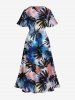 Plus Size Tie Dye Coconut Tree Print Split Hawaii Midi Dress -  