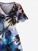 Plus Size Tie Dye Coconut Tree Print Split Hawaii Midi Dress -  
