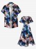 Plus Size Tie Dye Coconut Tree Print Split Hawaii Midi Dress -  