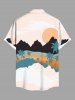 Plus Size Coconut Tree Mountain Sun Ombre Print Buttons Pocket Hawaii Shirt For Men -  