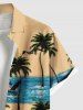 Plus Size Coconut Tree Seagull Sea Waves Colorblock Print Buttons Pocket Hawaii Shirt For Men -  