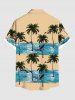 Plus Size Coconut Tree Seagull Sea Waves Colorblock Print Buttons Pocket Hawaii Shirt For Men -  