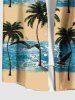 Plus Size Coconut Tree Seagull Sea Waves Colorblock Print Buttons Pocket Hawaii Shirt For Men -  