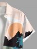 Plus Size Coconut Tree Mountain Sun Ombre Print Buttons Pocket Hawaii Shirt For Men -  