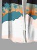 Plus Size Coconut Tree Mountain Sun Ombre Print Buttons Pocket Hawaii Shirt For Men -  