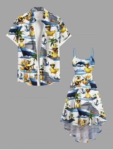 Plus Size Coconut Tree Ducks Steamship Anchor Print High Low Hawaii Cruise Cami Dress