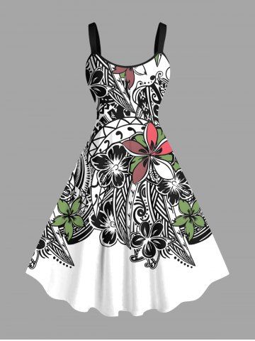 Plus Size Flowers Leaf Print Hawaii Tank Dress