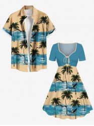 Short Contrastant Imprimé Cocotier Grande Taille pour la Plage - Deep Yellow 