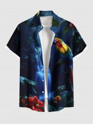 Plus Size Parrot Fall Flowers Print Buttons Pocket Hawaii Shirt For Men -  