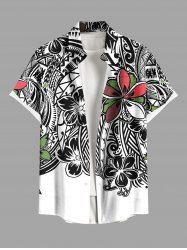 Plus Size Flowers Leaf Print Buttons Pocket Hawaii Shirt For Men -  