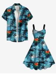 Coconut Tree Flower Sea Wave Seascape Print Plus Size Matching Hawaii Beach Outfit For Couples -  