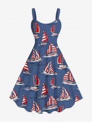 Plus Size Sailboat Sea Wave Print Hawaii Cruise A Line Tank Dress -  