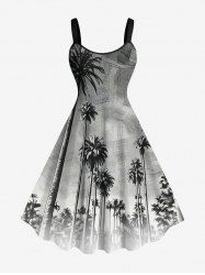 Plus Size Coconut Tree Ombre Textured Print Hawaii A Line Tank Dress -  