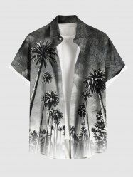 Plus Size Coconut Tree Ombre Textured Print Hawaii Button Pocket Shirt For Men -  