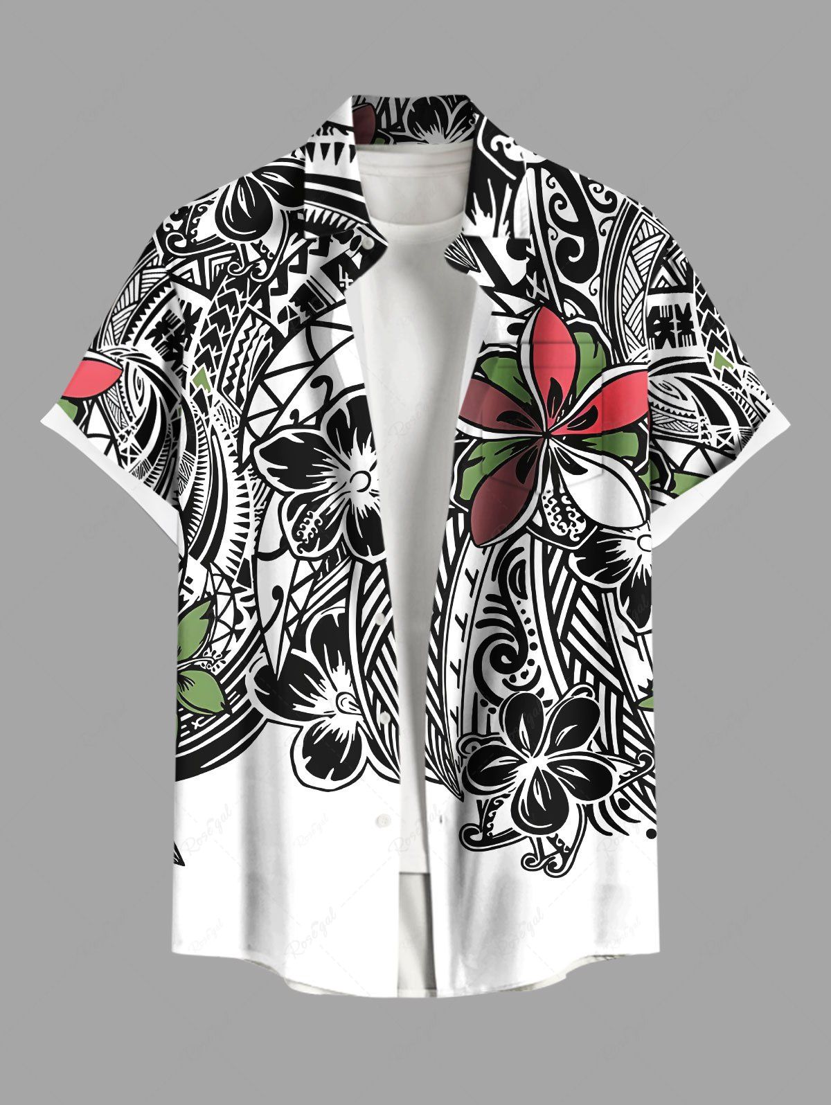 Shops Plus Size Flowers Leaf Print Buttons Pocket Hawaii Shirt For Men  