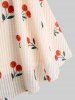 Cherry Fruit Waffle Plaid Print Blouse and Scalloped Tassel Lace Trim Flare Pants Plus Size Outfit -  