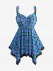 Plaid Skulls Print Twist Cut Out Tank Top and Scalloped Tassel Flare Pants Plus Size Outfit -  
