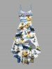 Plus Size Coconut Tree Ducks Steamship Anchor Print High Low Hawaii Cruise Cami Dress -  