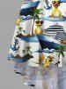 Plus Size Coconut Tree Ducks Steamship Anchor Print High Low Hawaii Cruise Cami Dress -  