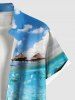 Chemise Imprimé Paysage de Poisson 5 Boutons avec Poche Grande Taille pour Homme - Bleu clair S