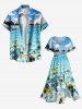 Plus Size Seascape Fish Cloud Bridge Print Split Hawaii Midi Dress -  