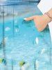 Robe Hawaii Mi-Longue Fendue Nuage de Poisson et Paysage de Grande Taille - Bleu clair XS