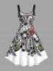 Plus Size Flowers Leaf Print Hawaii Tank Dress -  