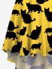 Plus Size Black Cats Print High Low Hawaii Cami Dress -  
