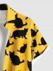 Plus Size Black Cats Print Buttons Pocket Hawaii Shirt For Men -  