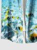 Plus Size Seascape Fish Cloud Bridge Print Buttons Pocket Hawaii Shirt For Men -  