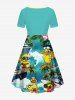 Plus Size Coconut Tree Ducks Ship Sea Waves Print Cinched Hawaii Dress -  