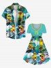 Plus Size Coconut Tree Ducks Ship Sea Waves Print Cinched Hawaii Dress -  