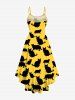 Plus Size Black Cats Print High Low Hawaii Cami Dress -  