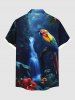 Chemise Imprimé Fleurs et Perroquet à Boutons Grande Taille avec Poche pour Homme - Bleu 6XL