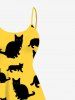 Plus Size Black Cats Print High Low Hawaii Cami Dress -  