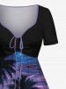 Plus Size Coconut Tree Oil Painting Sun Sky Print Cinched Hawaii Dress -  