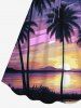 Plus Size Coconut Tree Oil Painting Sun Sky Print Cinched Hawaii Dress -  