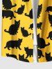 Plus Size Black Cats Print Buttons Pocket Hawaii Shirt For Men -  