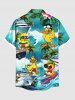 Plus Size Coconut Tree Ducks Ship Sea Waves Print Buttons Pocket Hawaii Shirt For Men -  