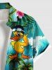 Plus Size Coconut Tree Ducks Ship Sea Waves Print Buttons Pocket Hawaii Shirt For Men -  