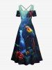Plus Size Parrot Fall Flowers Print Cold Shoulder Crisscross Hawaii Maxi Dress -  