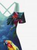 Plus Size Parrot Fall Flowers Print Cold Shoulder Crisscross Hawaii Maxi Dress -  