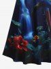 Plus Size Parrot Fall Flowers Print Cold Shoulder Crisscross Hawaii Maxi Dress -  