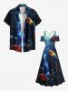 Plus Size Parrot Fall Flowers Print Cold Shoulder Crisscross Hawaii Maxi Dress -  