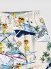 Plus Size Coconut Tree Sea Waves Ship Ducks Print Hawaii Beach Shorts For Men -  