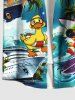 Plus Size Coconut Tree Ducks Ship Sea Waves Print Buttons Pocket Hawaii Shirt For Men -  