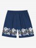 Plus Size Flower Leaf Ethnic Graphic Print Hawaii Drawstring Beach Shorts For Men -  