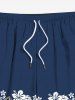 Plus Size Flower Leaf Ethnic Graphic Print Hawaii Drawstring Beach Shorts For Men -  